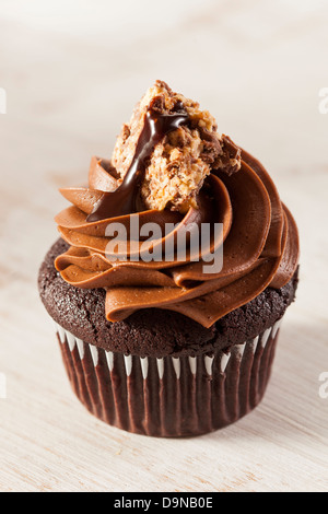 Homemade Chocolate Cupcake with chocolate frosting against a background Stock Photo