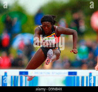 Dublin, Ireland. 23rd June, 2013. Anne Zagre (BEL) jumps in the women's 100m hurdles during the European Athletics Team Championships 1st League from Morton Stadium, Santry. Credit: Action Plus Sports/Alamy Live News Stock Photo