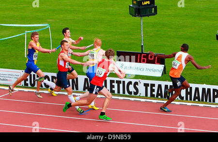 Dublin, Ireland. 23rd June, 2013. Handing over the baton in the men's 4x400m race during the European Athletics Team Championships 1st League from Morton Stadium, Santry. Credit: Action Plus Sports/Alamy Live News Stock Photo