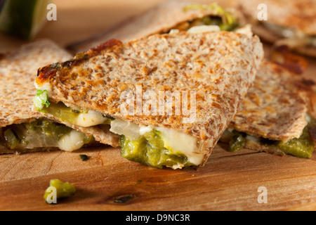 Homemade Cheese Quesadilla with onions and pablano peppers Stock Photo