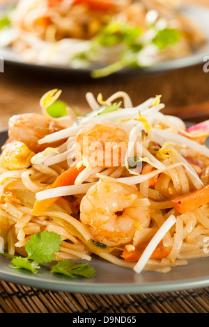 Homemade Asian Pad Thai with shrimp and cilantro Stock Photo