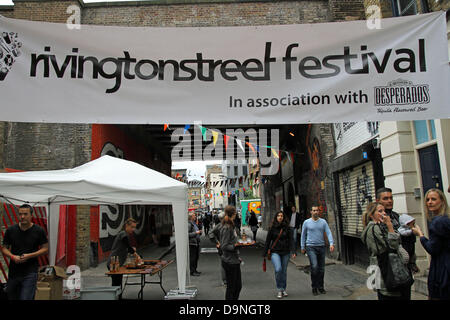 London, UK. 23rd June 2013. The Rivington Street Festival transformed the heart of Shoreditch into an all-encompassing family friendly music and art hive of activity. Stock Photo