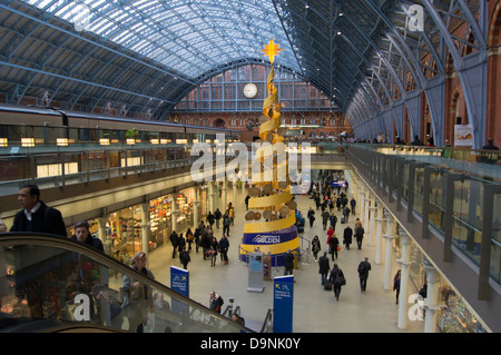 UK, England, London, st pancras station interior Xmas tree Stock Photo