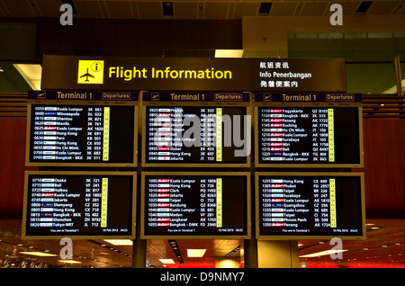 Flight departures information notice board sign at Heathrow airport ...