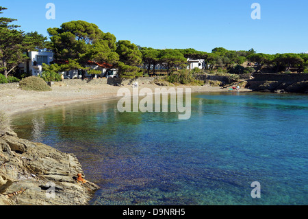 Tranquil cove with clear shallow waters, Mediterranean sea, Cadaques, Costa Brava, Catalonia, Spain Stock Photo