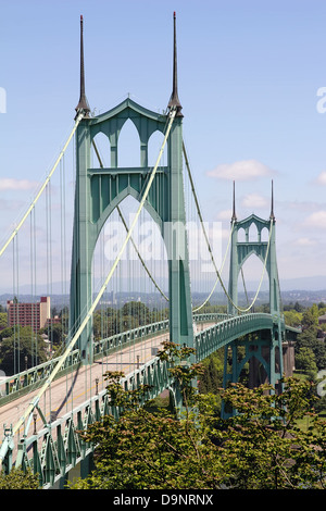 St Johns Bridge for Vehicles and Bicycles Over Willamette River in Portland Oregon Stock Photo