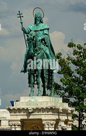 St. Stephen's statue Fishermen's district Castle Hill Budapest Hungary Europe Stock Photo