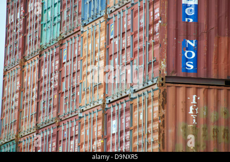 Shipping containers stacked in Tauranga (New Zealand). Stock Photo