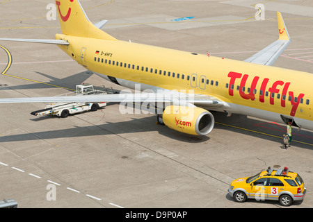 TUIfly Boeing 737-800 commercial airliner Dusseldorf International airport Germany Stock Photo