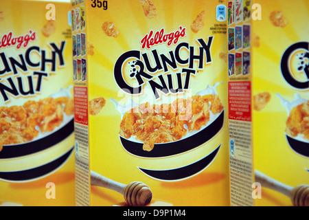 Packets of Kellogg's Crunchy Nut breakfast cereal Stock Photo