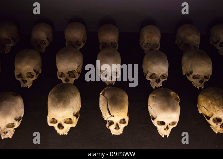 A display of human skulls at the Kigali Memorial Centre for 1994 genocide in Rwanda. Stock Photo