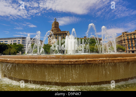 Fountain in the Placa de Catalunya in Barcelona, Spain Stock Photo