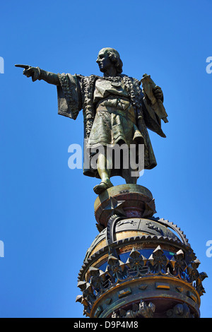 Statue of Christopher Columbus on La Colonne Colomb, Barcelona, Spain Stock Photo