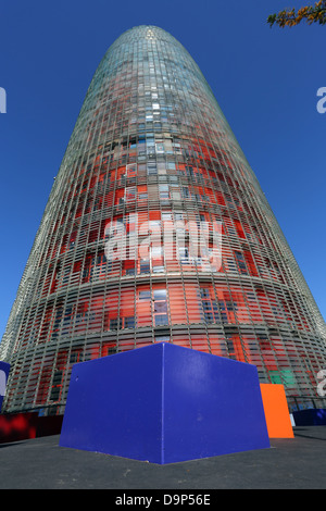 Torre Agbar modern tower office building in Glories, Barcelona, Spain Stock Photo