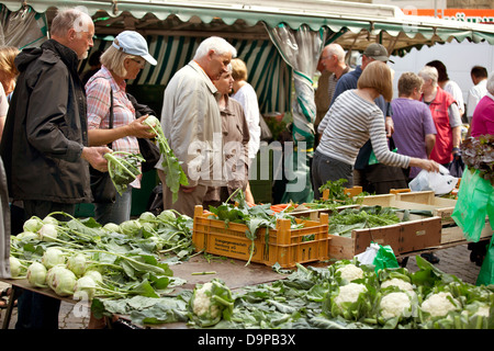 Market place in the Seaport City Husum in the North of Germany with people Stock Photo