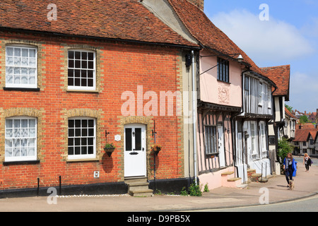 Old houses on the main street in the medieval village of Lavenham, Suffolk, England, UK, Britain Stock Photo