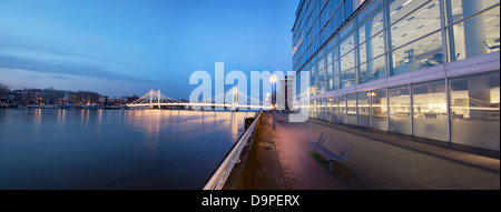 Albert Bridge on the river Thames at night,view from the South Bank Towards Chelsea,London,England Stock Photo