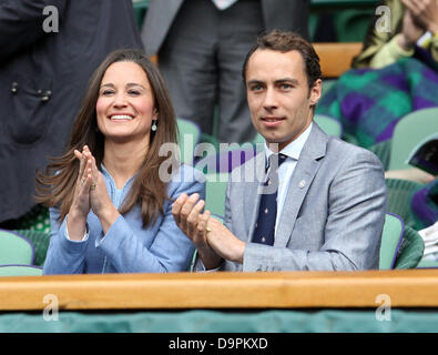 London, UK. 23rd June, 2013. Pippa Middleton with her Brother watching Andy Murray during day one of the The Wimbledon Tennis Championships 2013 held at The All England Lawn Tennis and Croquet Club, London, England, UK. Credit: Action Plus Sports/Alamy Live News Stock Photo