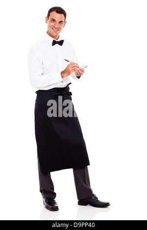 smiling young waiter taking orders Stock Photo