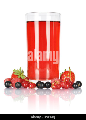 Glass og juice with fresh berries isolated on white. Clipping pash included. Stock Photo