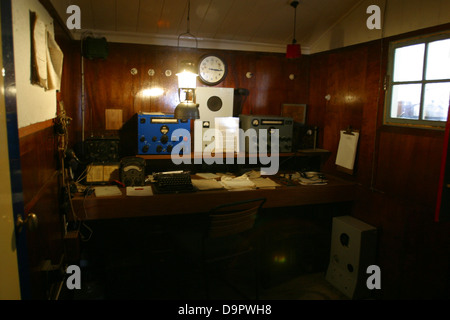 Radio control room display at the Port Lockroy museum, Antarctica Stock Photo