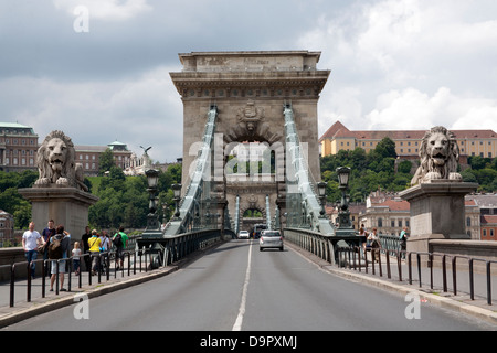 Széchenyi Chain Bridge - Széchenyi lánchíd - suspension bridge spanning the River Danube between Buda and Pest, Hungary Stock Photo