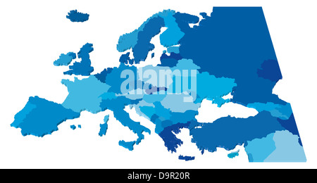 3D Color Country Map of Europe Stock Photo