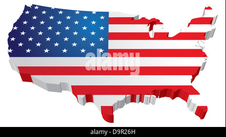 A 3D US map with flag of the united states of america Stock Photo