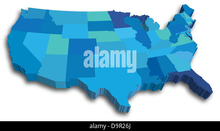 An US State map in Blue 3D tones Stock Photo