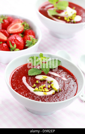 Refreshing cold strawberry soup for summer Stock Photo