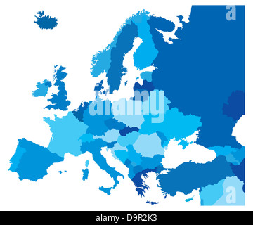 Blue Map of the European Countries Stock Photo