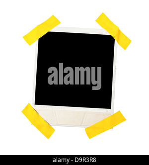 Taped polaroid style photo frame, isolated on white Stock Photo