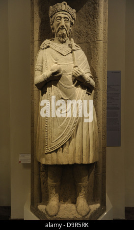 Charlemagne (742-814). King of the Franks. Stone sculpture. 9th century. From the Abbey of Saint John, Mustair, Switzerland.