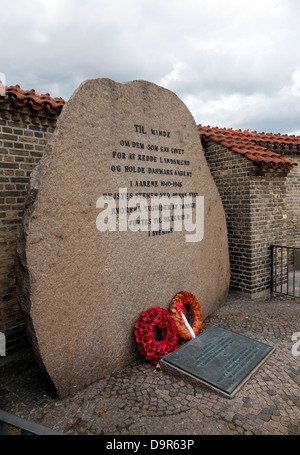 Second World War monument with memorial stone from 1948 and RAF memorial tablet from 1980 at Tuborg Harbour. Stock Photo