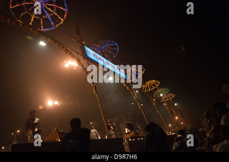 Aarti ceremony in the ghats. Varanasi, Benares, Uttar Pradesh, India Stock Photo