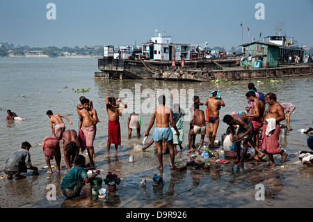 People bathing in Hooghly river. Calcutta, West Bengal, India Stock Photo