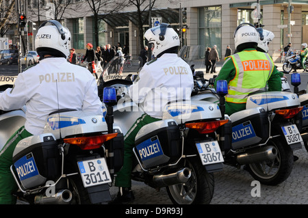 German police motorcyclists in Pariser Platz, Berlin Stock Photo
