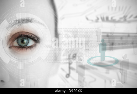 Close up of woman eye with futuristic interface Stock Photo