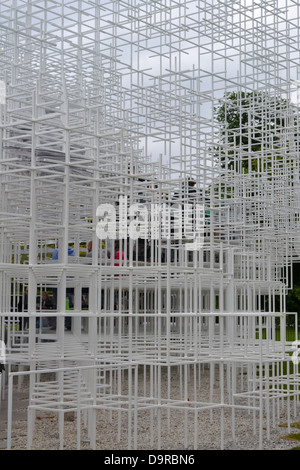 Temporary pavilion by architect Sou Fujimoto in Kensington Gardens, London, England. Exhibition for the Serpentine Gallery. Stock Photo