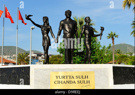 Peace Monument of Ataturk and Youth in waterfront at Kusadasi, Aegean Coast, Turkey Stock Photo