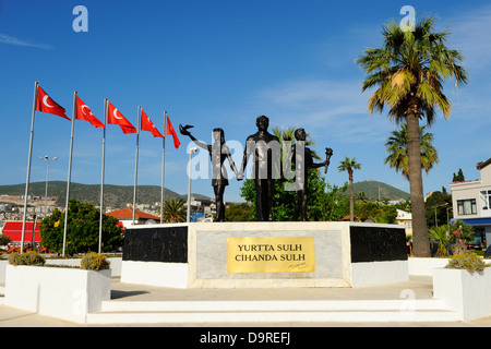 Peace Monument of Ataturk and Youth in waterfront at Kusadasi, Aegean Coast, Turkey Stock Photo