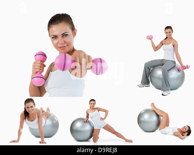 Collage of young woman doing aerobics Stock Photo