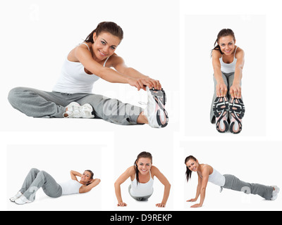 Collage of woman stretching Stock Photo
