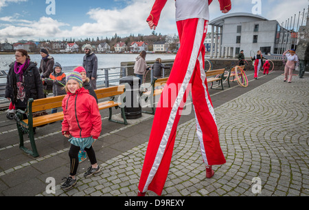 Walking on Stilts, Children's Cultural Festival, Reykjavik, Iceland. Stock Photo