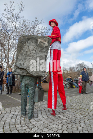 Walking on Stilts, Children's Cultural Festival, Reykjavik, Iceland. Stock Photo