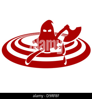 The executioner mask and ax dripping with blood. The illustration on a white background. Stock Photo