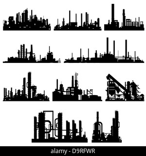 Contour image of industrial buildings and structures. Black and white illustration on a white background. Stock Photo