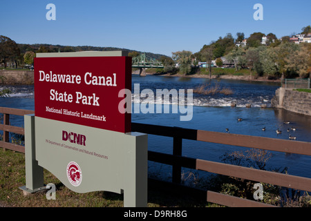 Delaware Canal State Park sign, Lumberville, Bucks County, Pennsylvania, United States of America Stock Photo