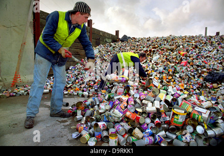 Tin cans being recycled in Devon, UK. Stock Photo
