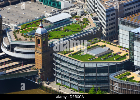 Roof top gardens on top of Cannon Street train station and on roofs of adjacent buildings Stock Photo